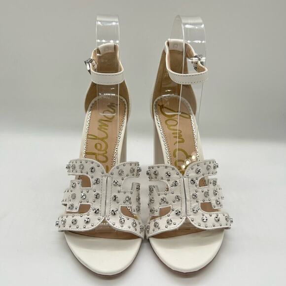 Sam Edelman Heels Womens 5.5 White Leather Yasha‎ Studs Strappy Heels Sandals - Picture 1 of 11
